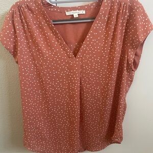 LOFT Women's Rust Polka Dot Blouse